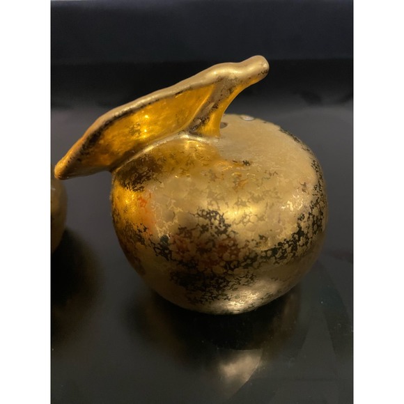 Vintage Pear & Apple Shaped Gold Encrusted Porcelain Salt & Pepper Shaker Set - Picture 5 of 10